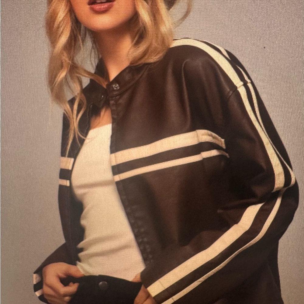 Active Basic Brown and White Varsity Jacket